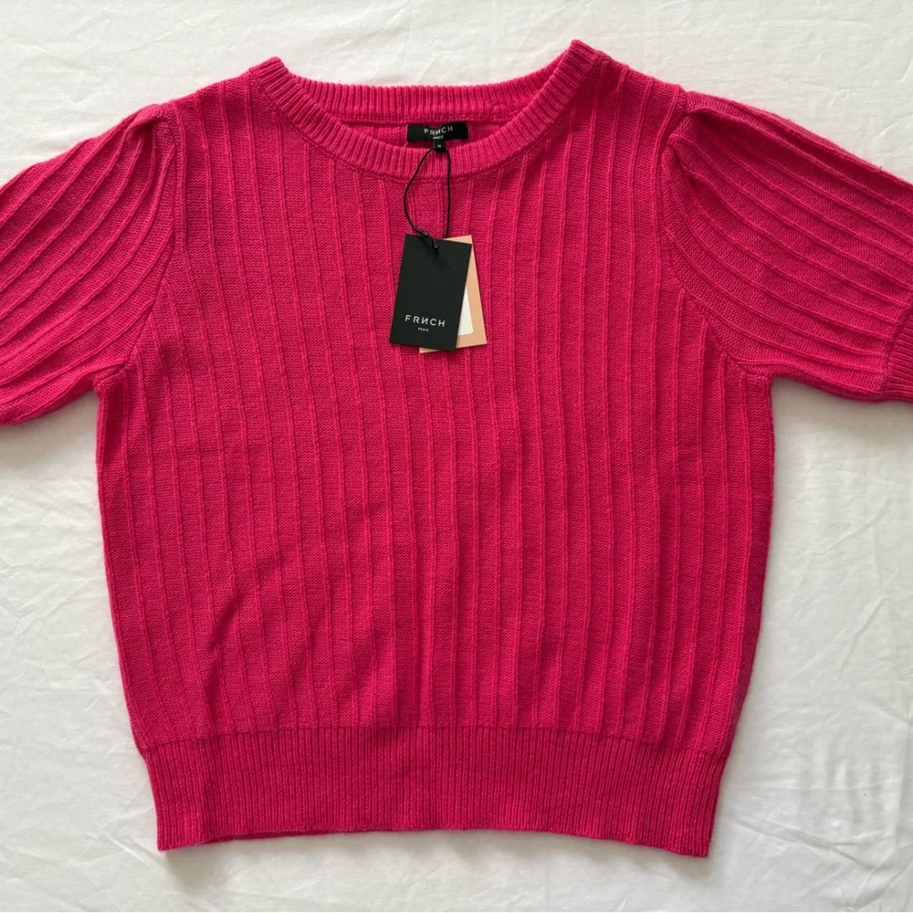 NWT-FRNCH Paris Ribbed Short Sleeve Sweater Top in Pink - Picture 10 of 11